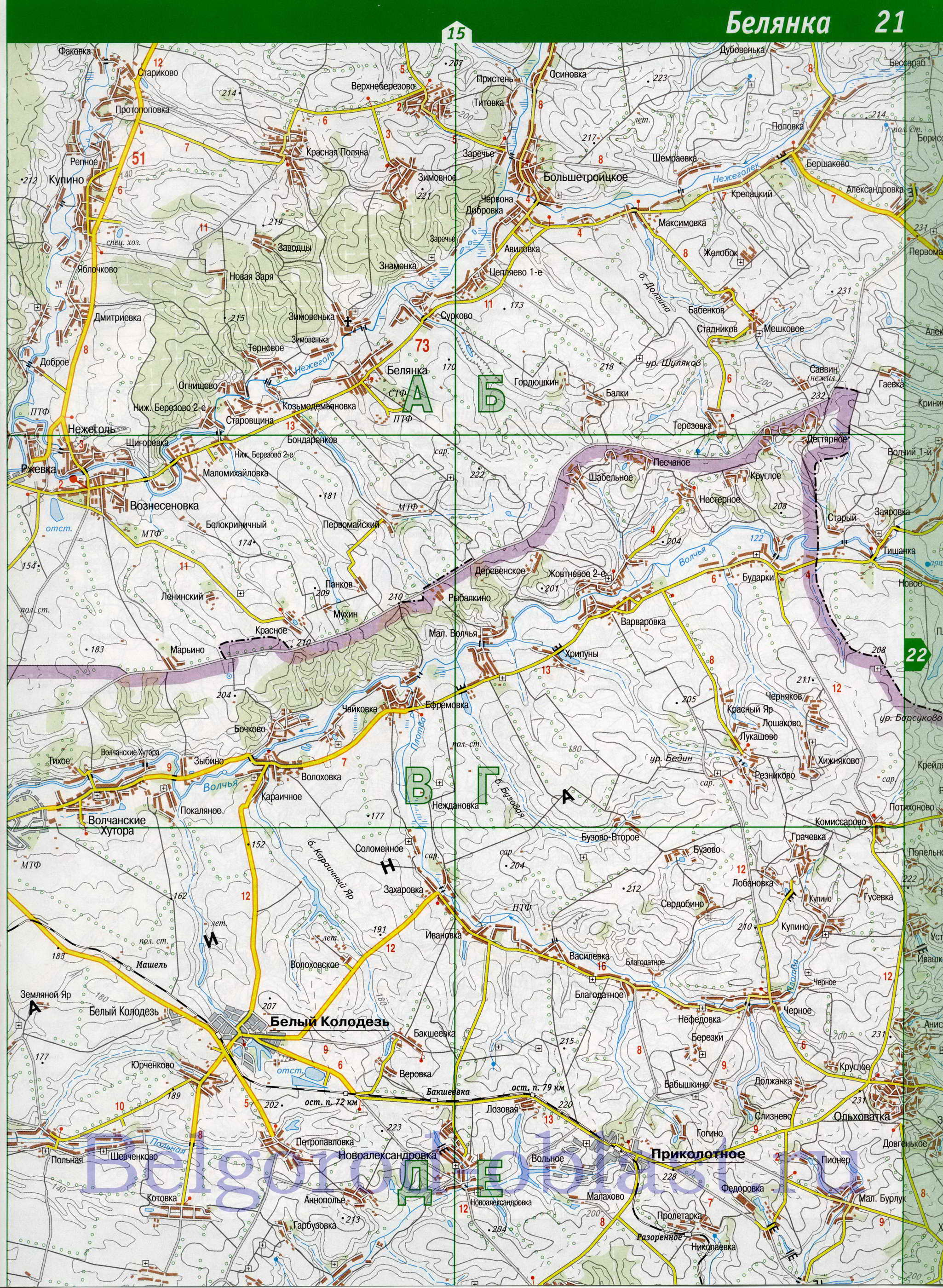 Карта Шебекинского района. Топографическая карта Белгородской области - Шебекинский район, B0 - 