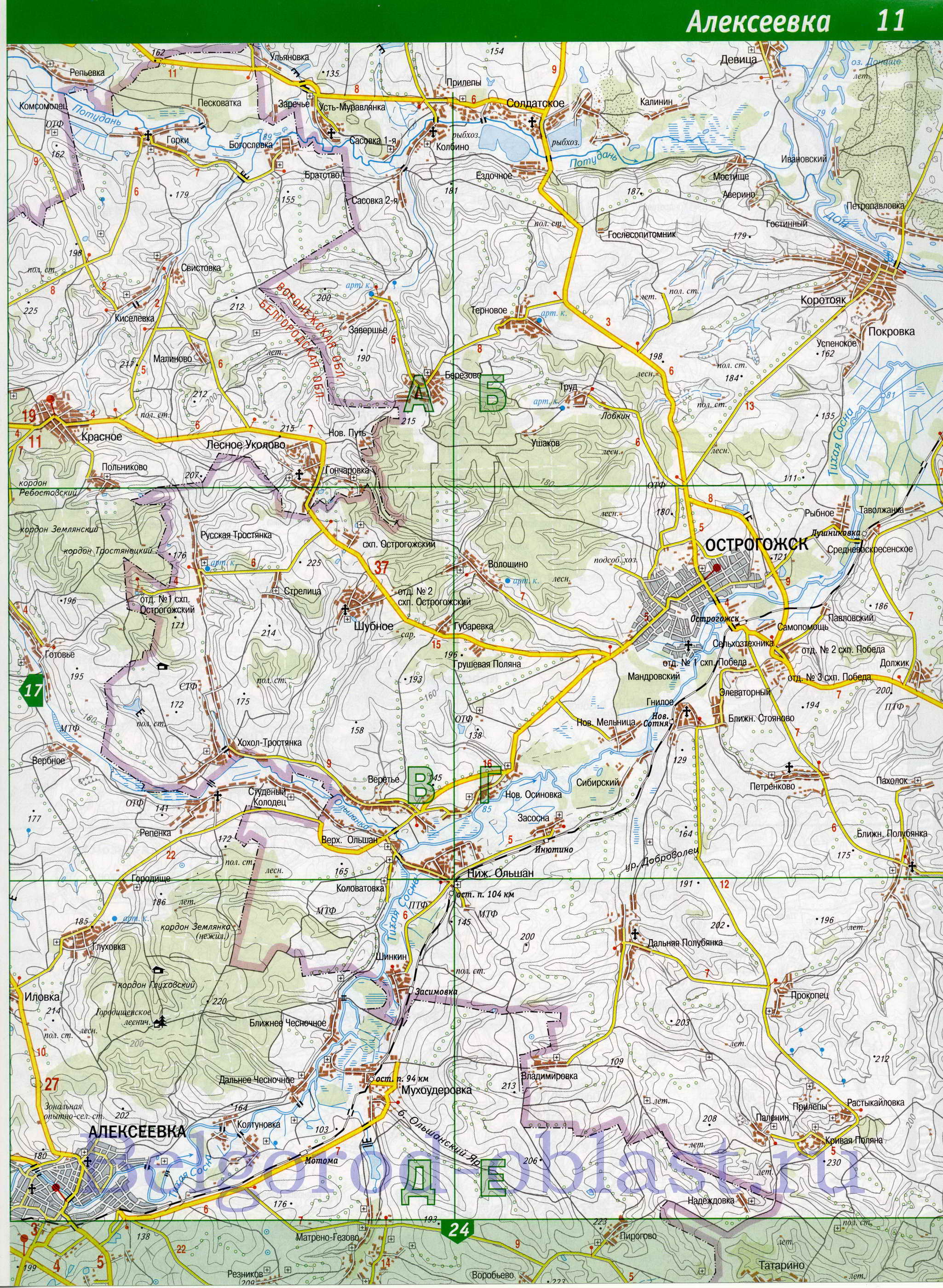 Карта Алексеевского района Белгородской области. Топографическая карта - Алексеевский район, Белгородская область, B0 - 