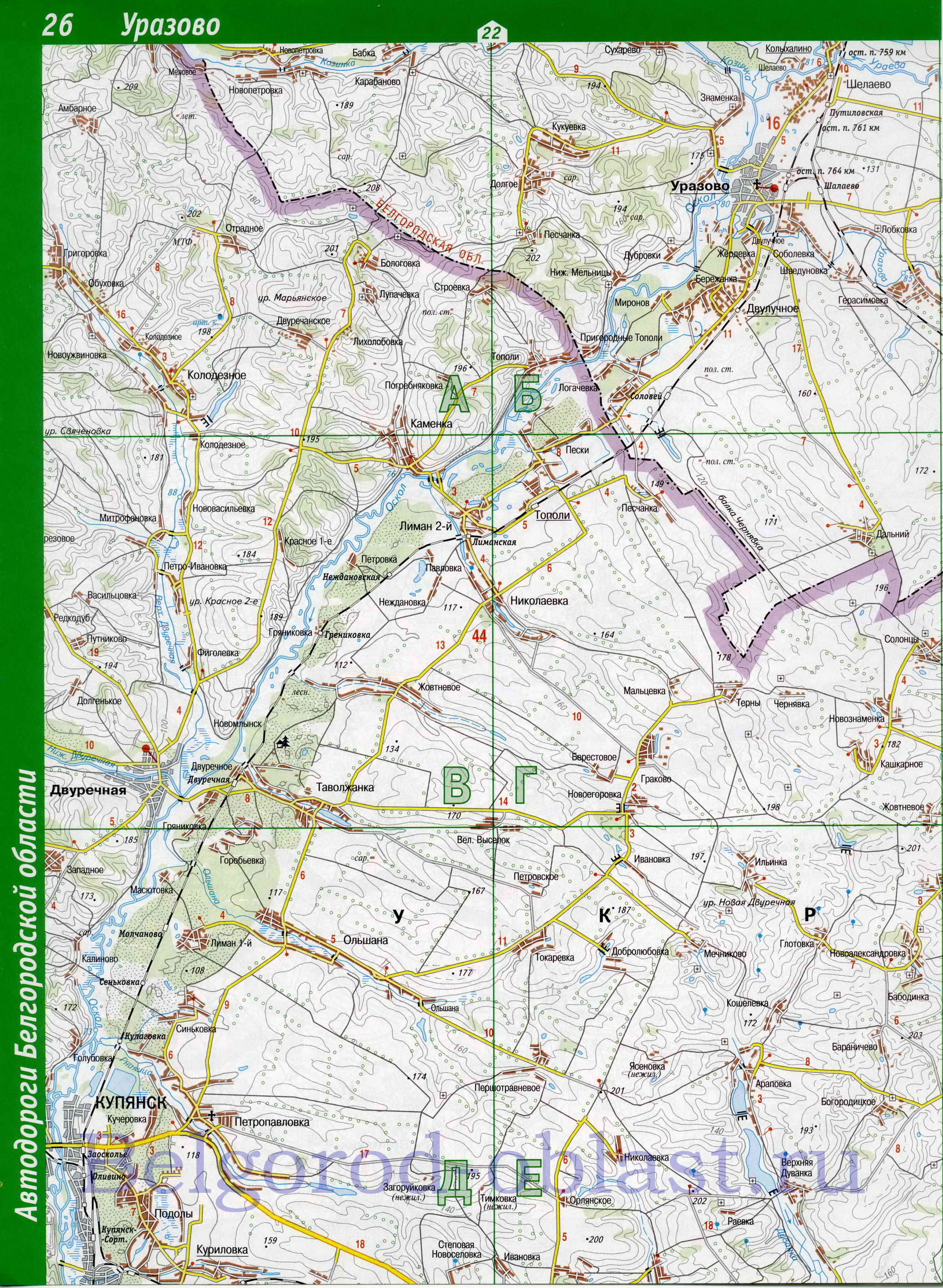 Карта Валуйского района Белгородской области. Подробная топографическая карта Белгородской обл - Валуйский район, A1 - 