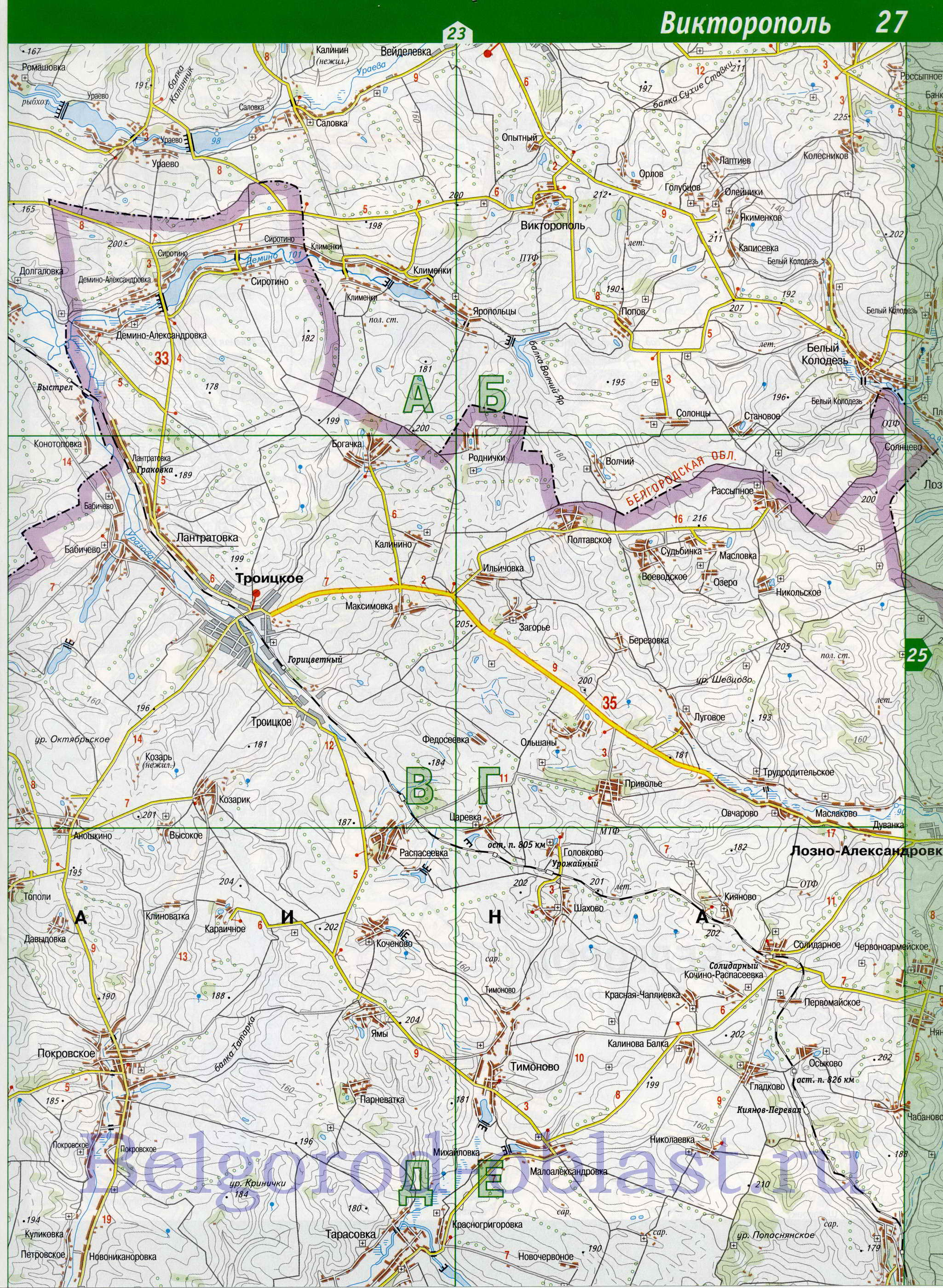Карта Вейделевского района. Подробная автомобильная карта - Вейделевский район, Белгородская область, A1 - 