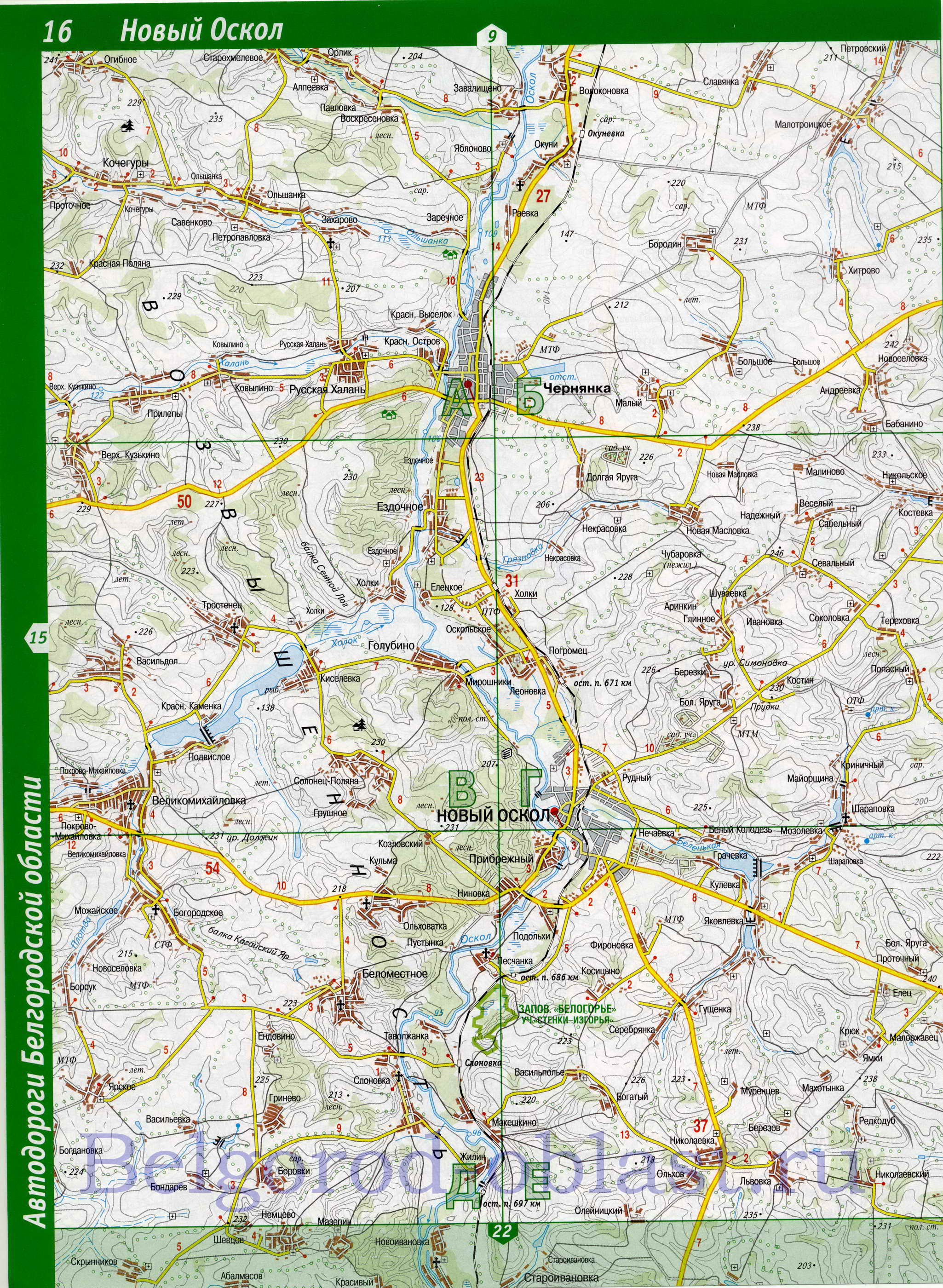 Карта Волоконовского района Белгородской области. Подробная карта автомобильных дорог - Волоконовский район, A0 - 