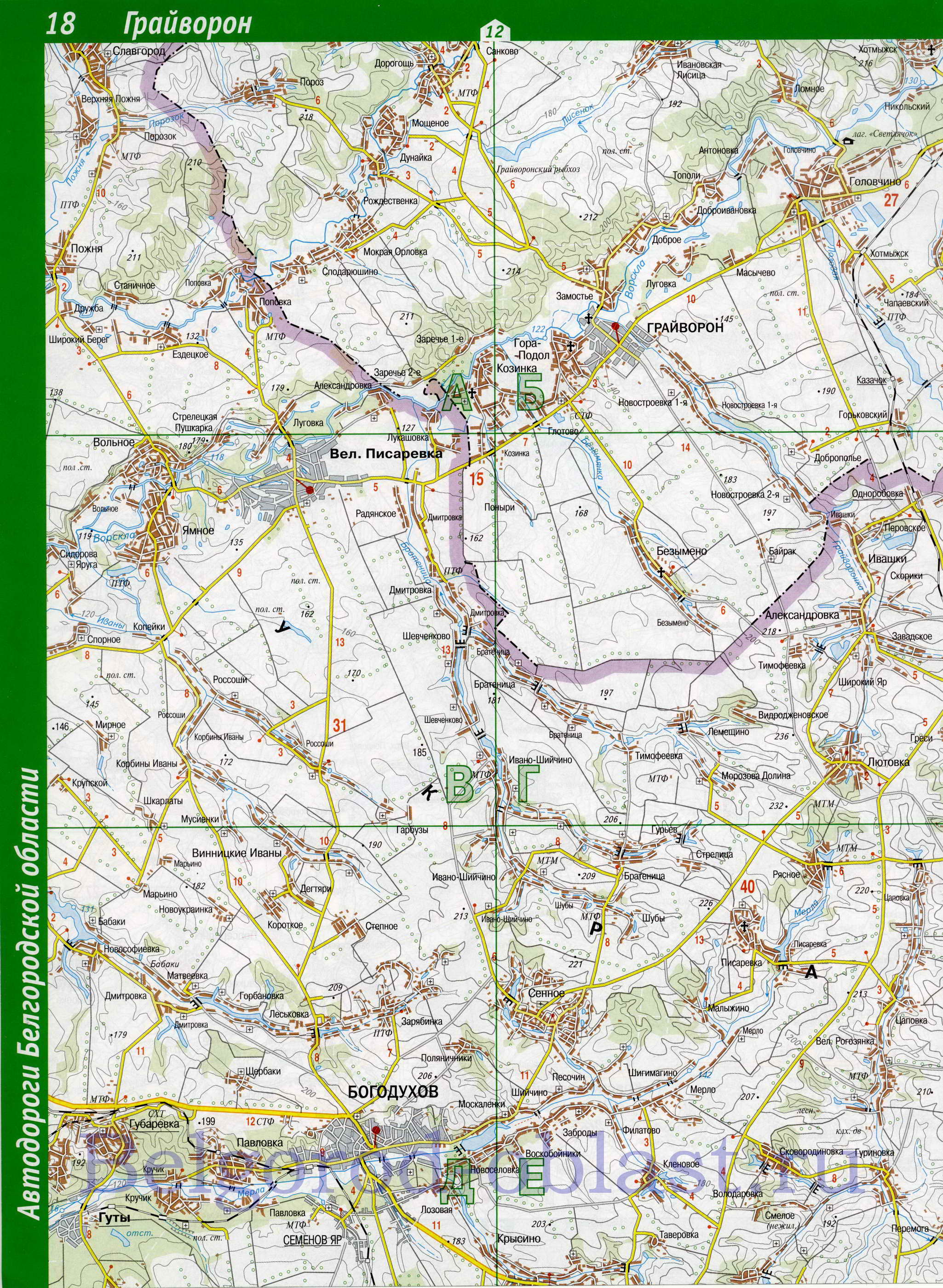 Карта Грайворонского района, Белгородская область. Подробная карта дорог - Грайворонский район, A1 - 