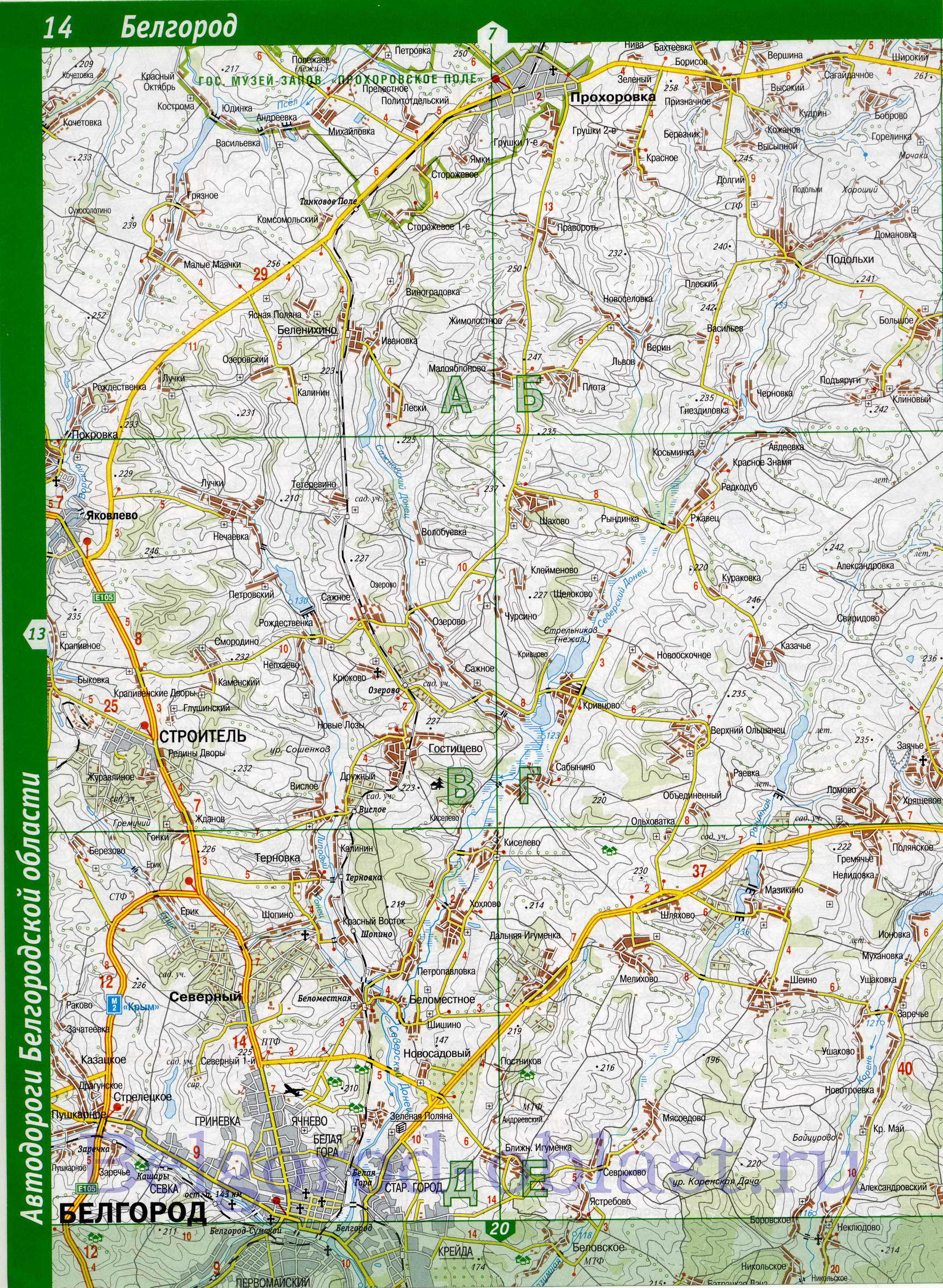 Карта Корочанского района, Белгородская область. Крупномасштабная карта дорог - Корочанский район, A0 - 