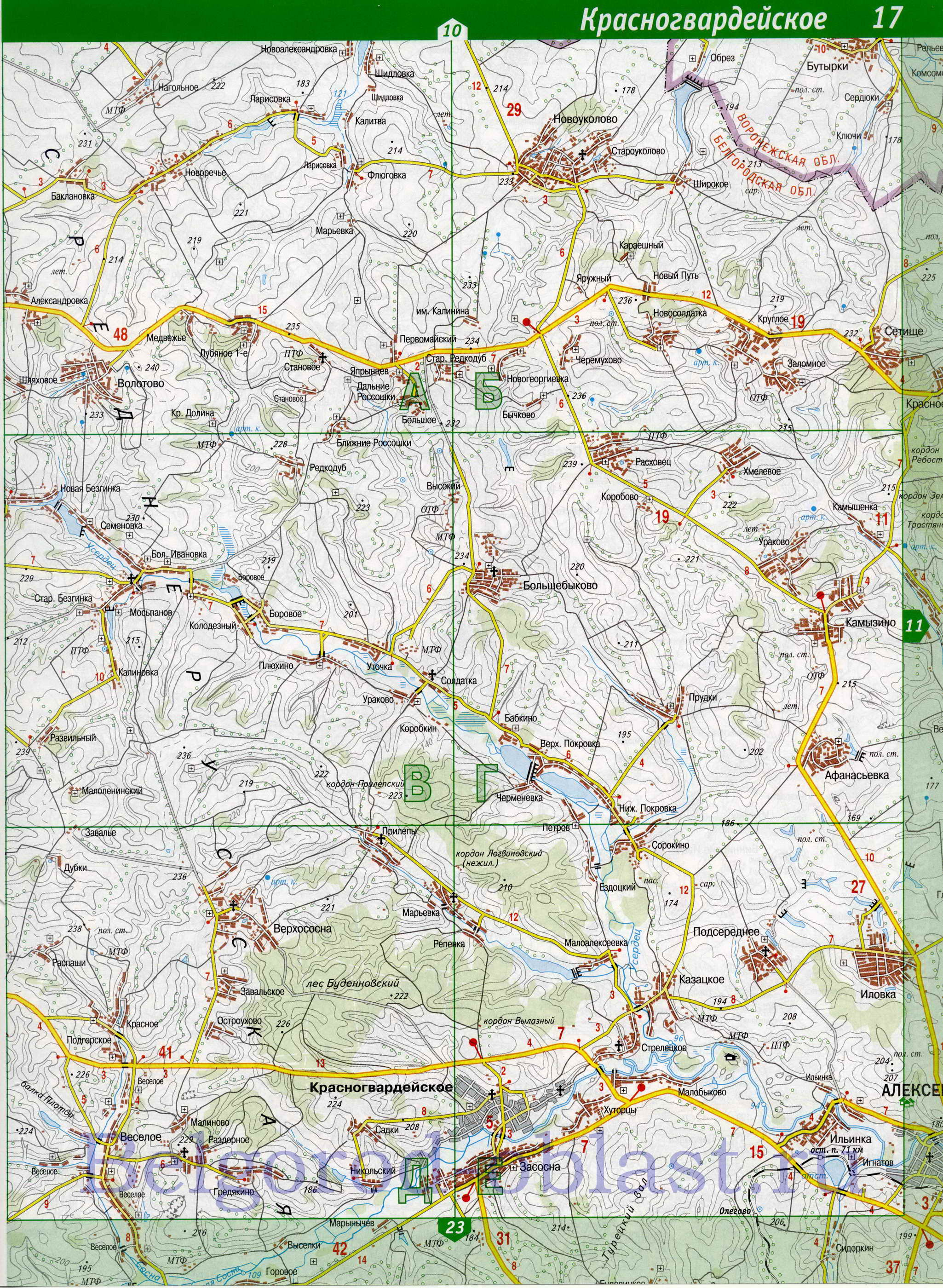 Карта Красненского района, Белгородская область. Автомобильная карта - Красненский район, A0 - 