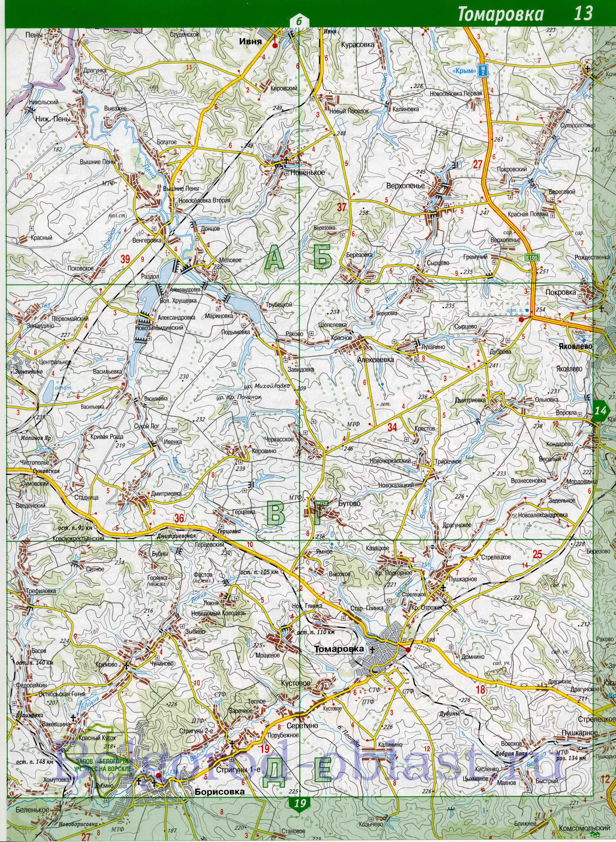 Карта Прохоровского района, Белгородская область. Подробная карта дорог - Прохоровский район, A1 - 