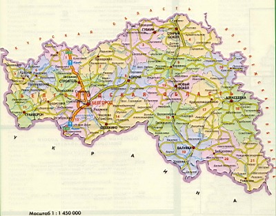 Карта Белгородской области с границами районов